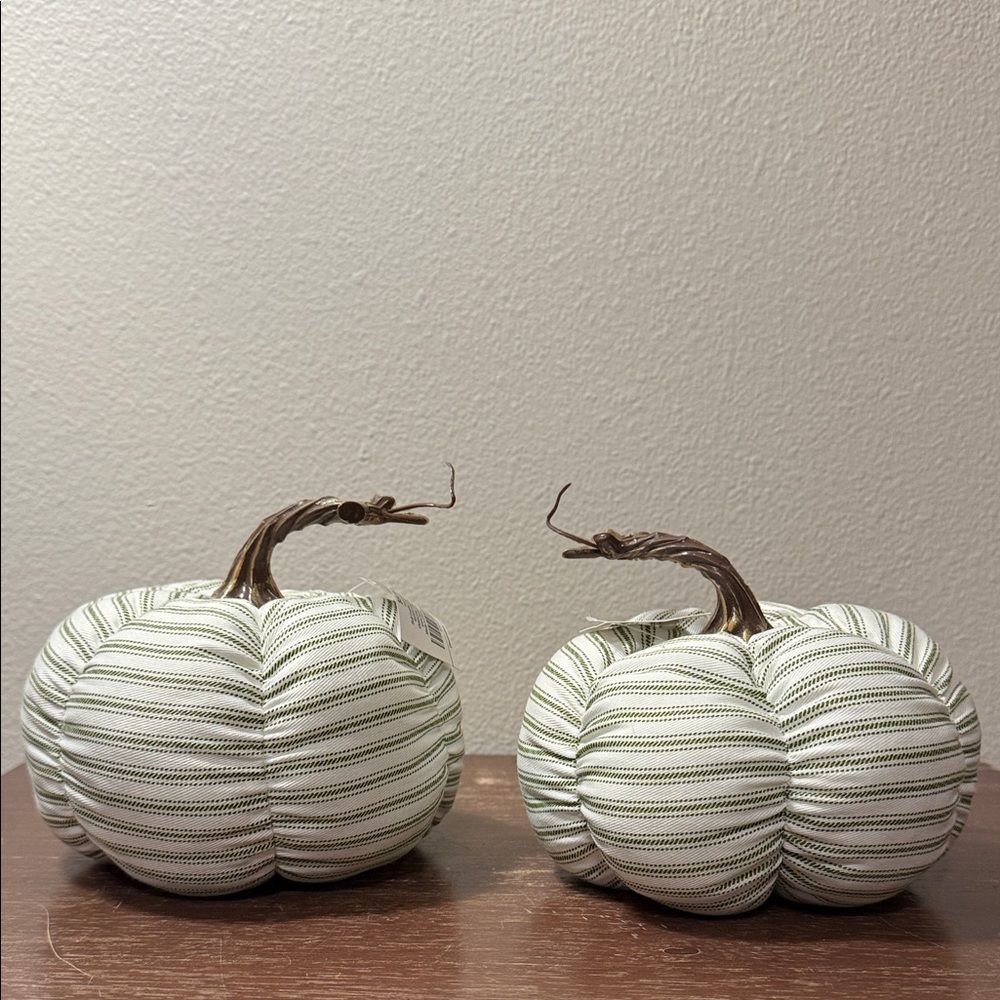 Hobby Lobby Fall Green Striped Plush Pumpkins